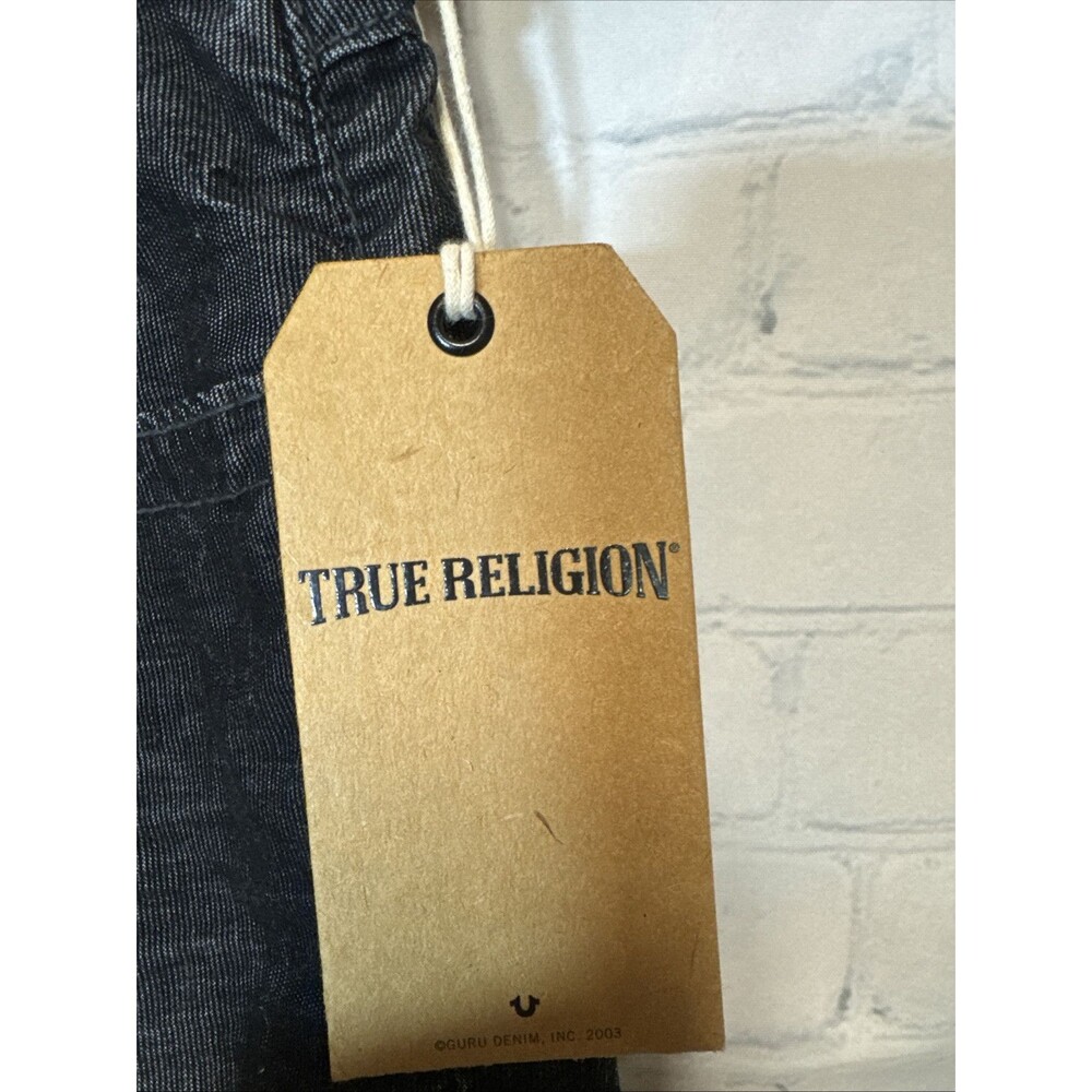 New True Religion Ricky SN Flap Short 29"  Black Rinse Denim Relaxed Straight - Picture 2 of 7